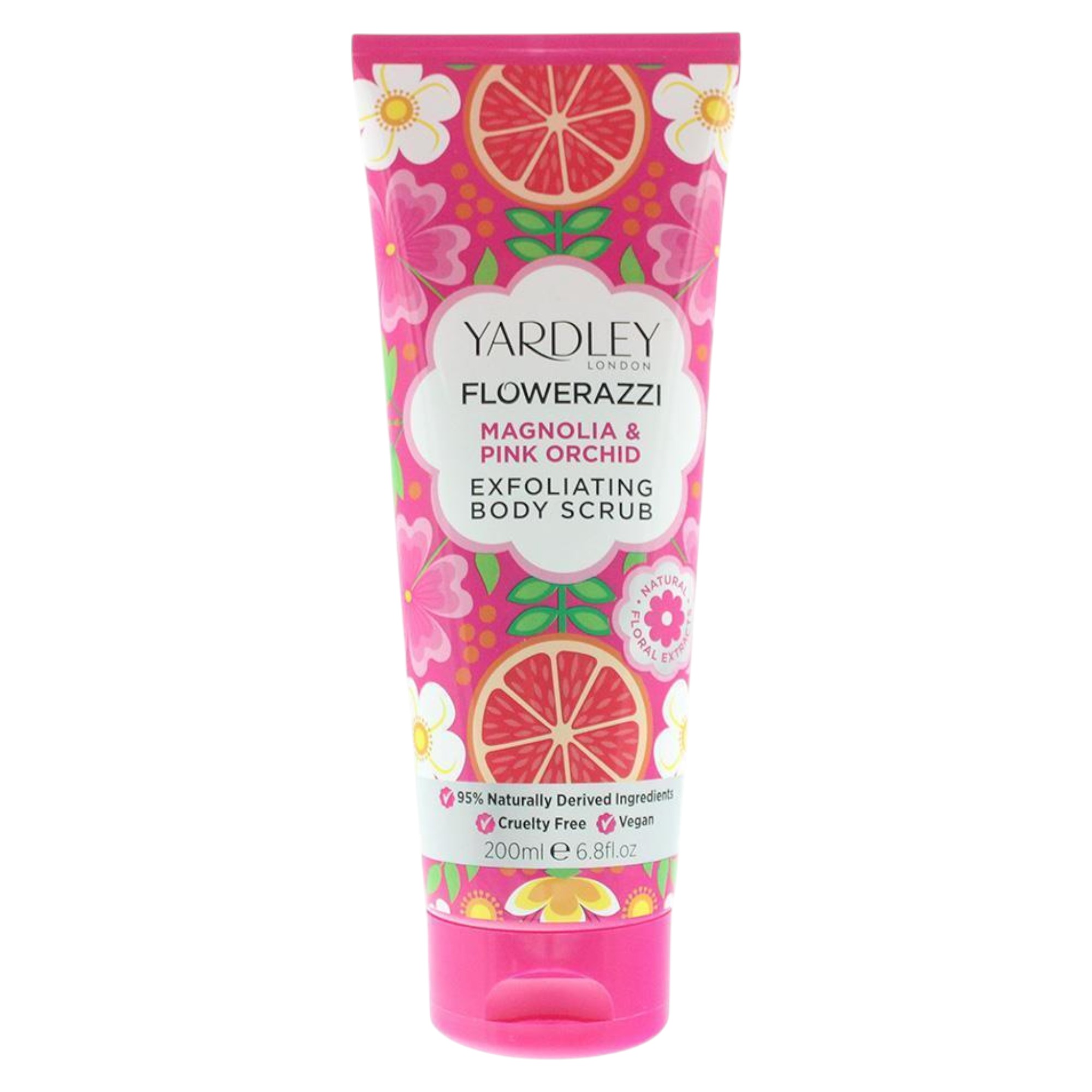Yardley, Flowerazzi Magnolia și Păsul Roșu, Exfoliant corporal, Balsam de exfoliere, 200 ml.
