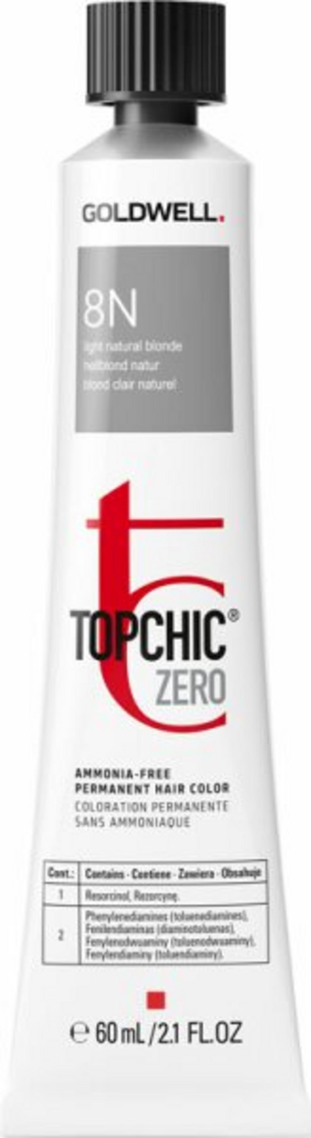 Goldwell, TopChic Zero, fără amoniac, colorant permanent pentru păr, Blond lichid 8N, 60 ml.