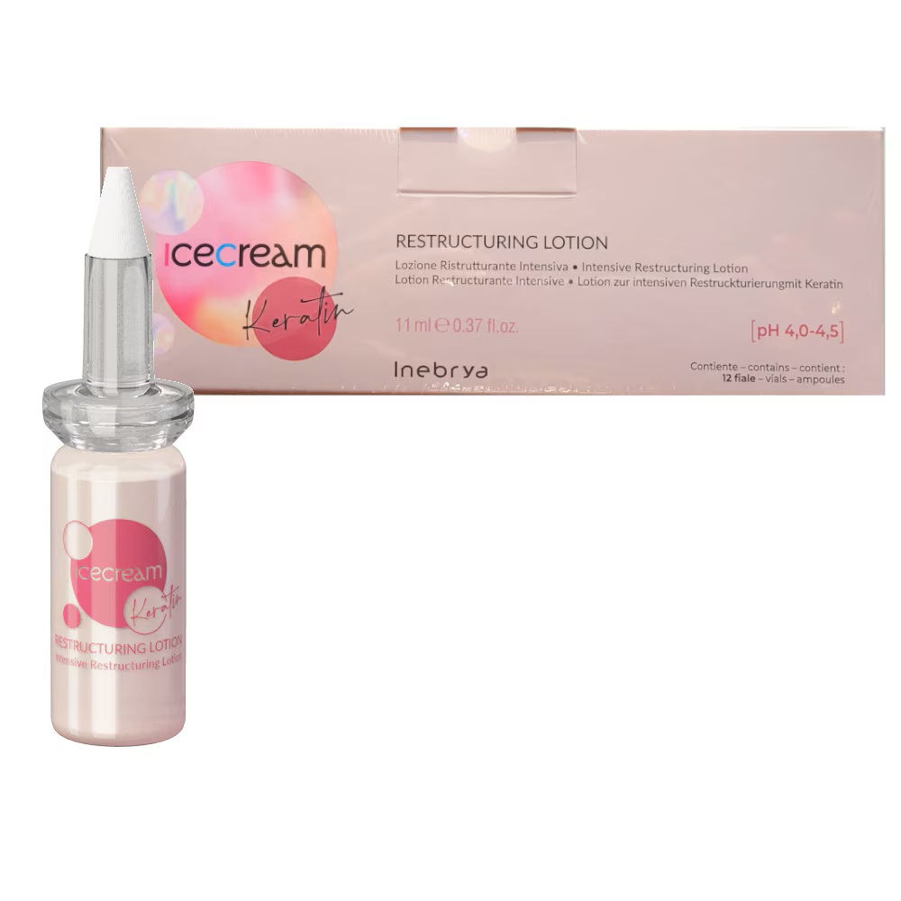 Inebrya, Ice Cream Keratin, Saç Lotion Tedavisi, yoğun onarım, 12 adet, 11 ml