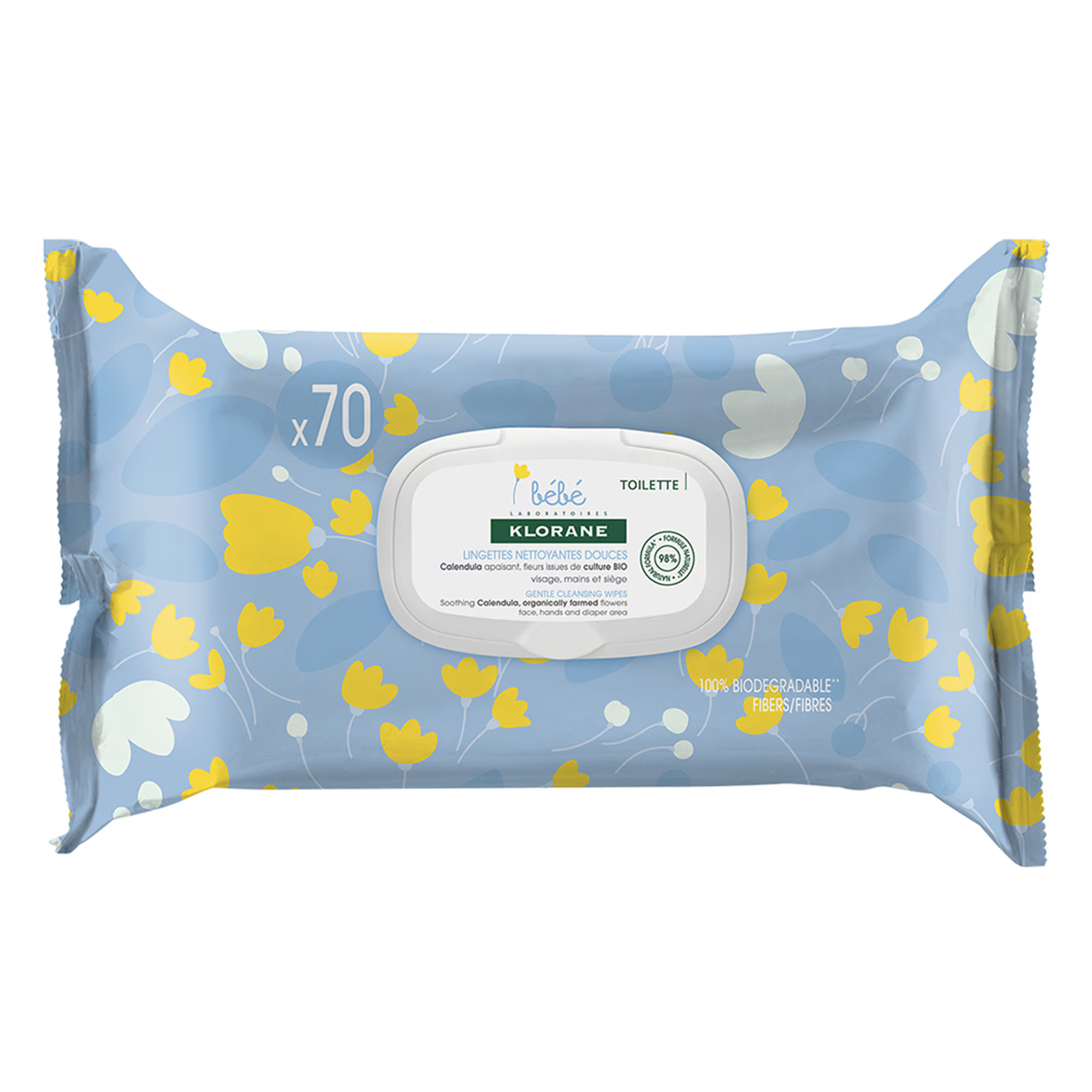 Klorane, Baby, Cleansing Wipes, For Face & Body, 70 pcs