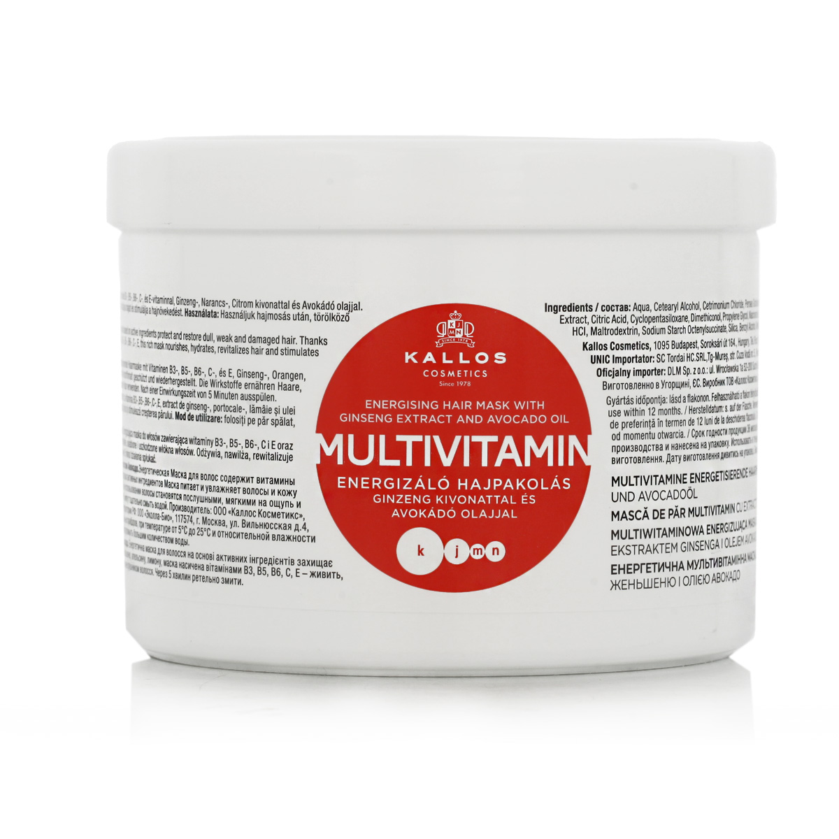 Mască de păr energizantă multivitaminoasă Kallos 500 ml.