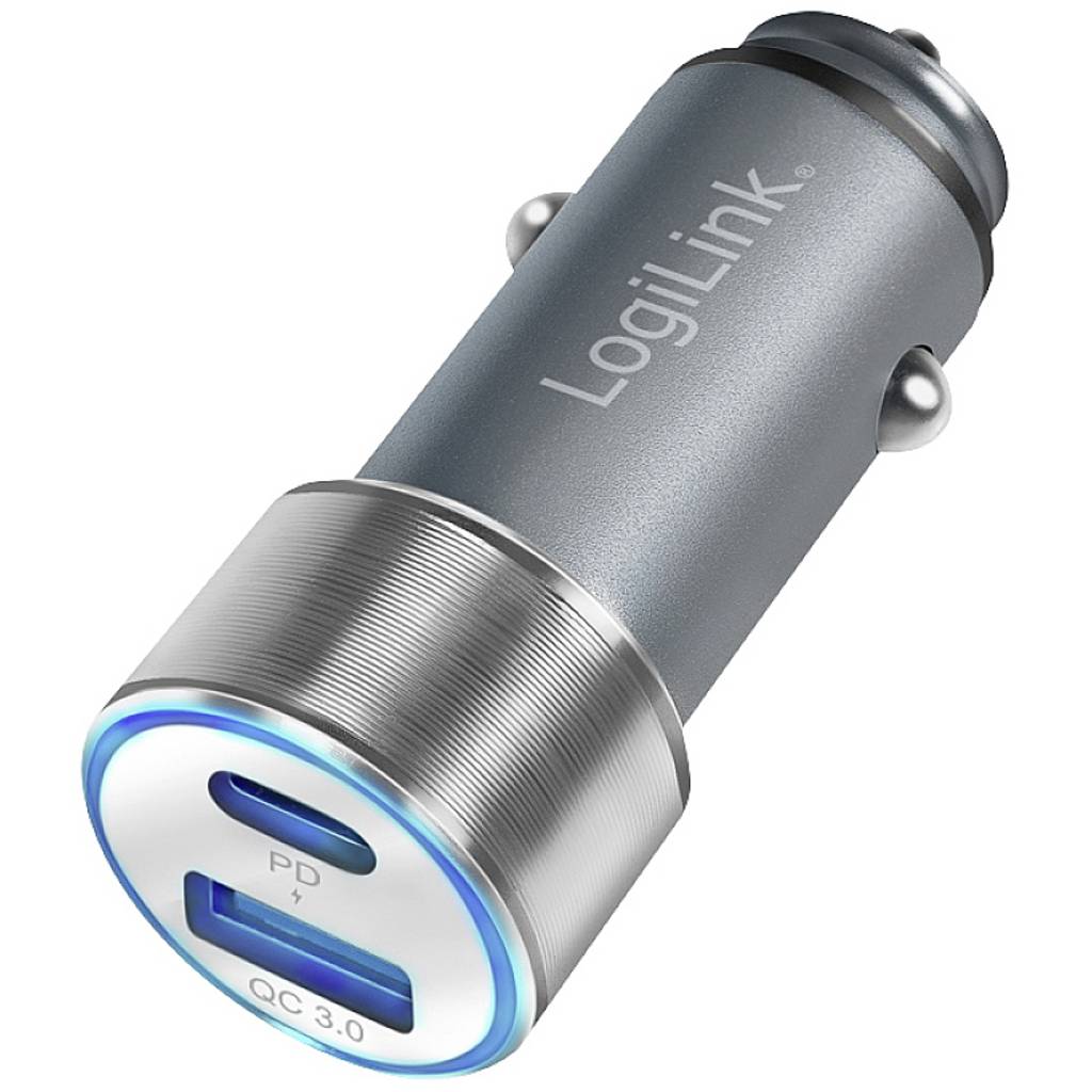 LogiLink USB charger 36 W 1x USB-A, 1x USB-C® Power Delivery Silver Car U PA0252