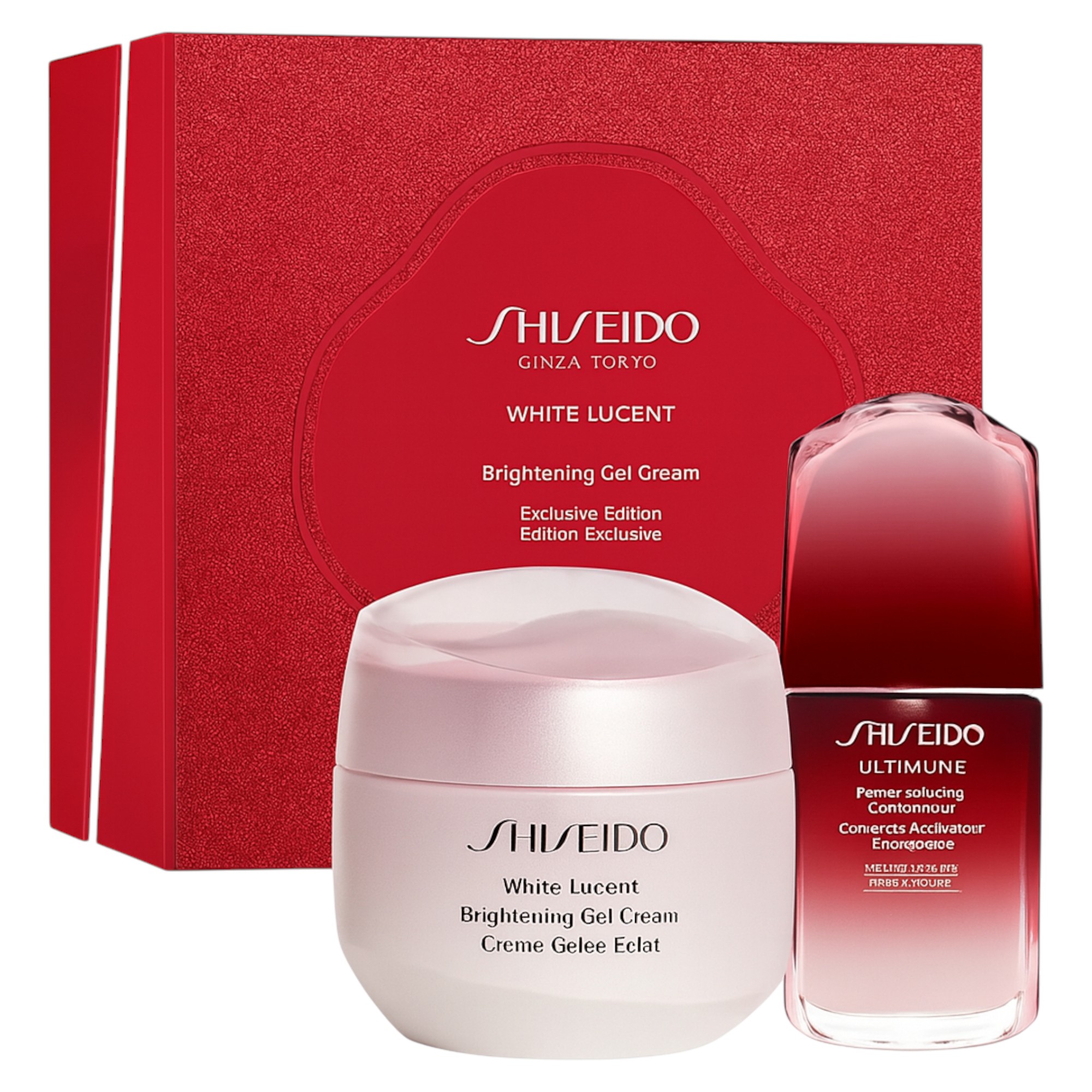 Setul Alb de Lucentitate al lui Shiseido: 
- **Alb de Lucentitate**, pentru o piele mai strălucitoare
- Crema albă de zi, pentru față, 15 ml
- Seruma iluminantă White Lucent, pentru față, 10 ml