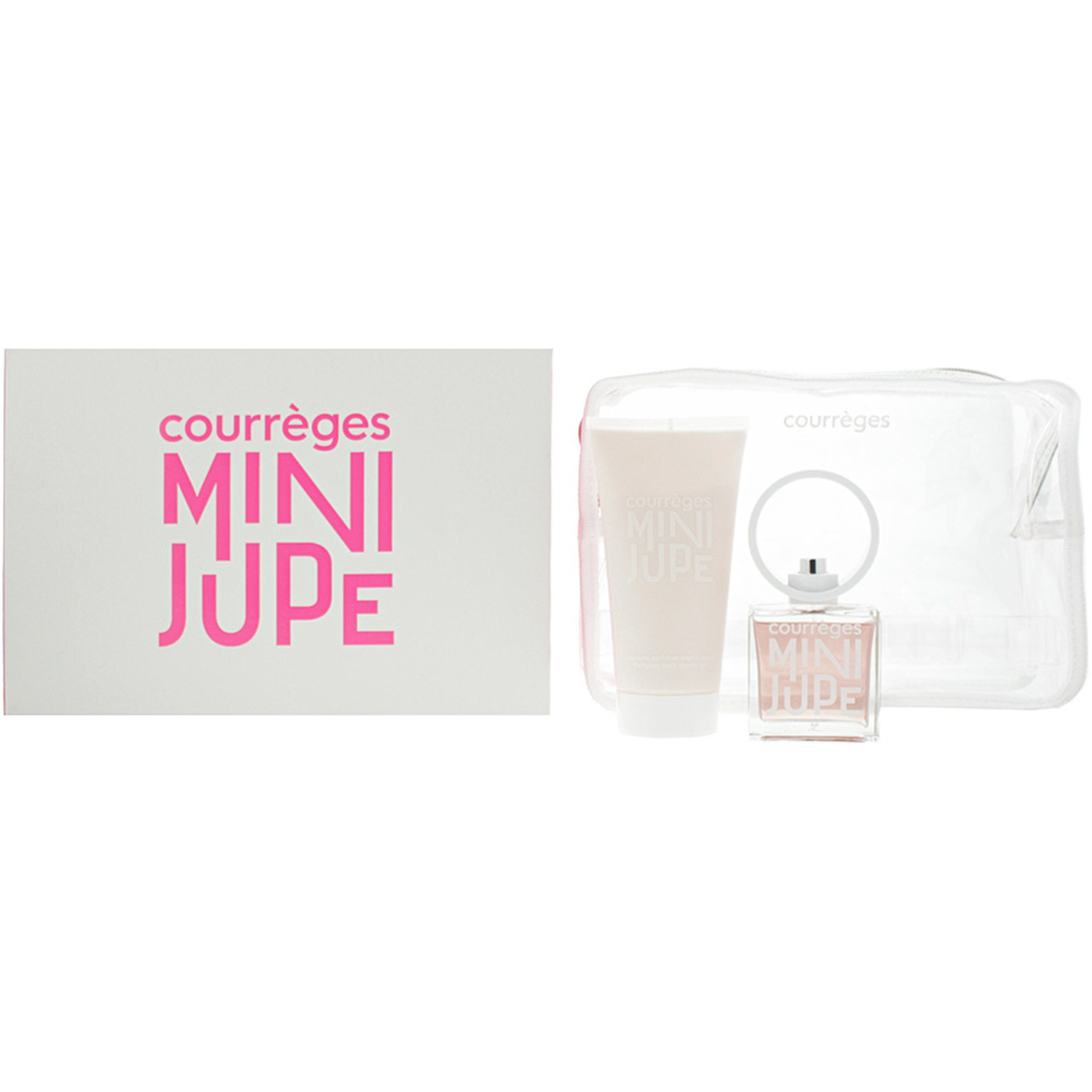 Set Courreges: Mini Jupe, Eau De Parfum, For Women, 50 ml + Mini Jupe, Hydrating, Body Cream, For Face, All Day, 150 ml + Courreges, GWP Textile Pouch, Transparent