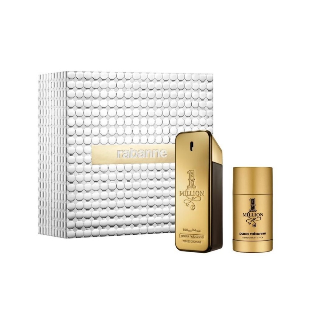 Paco Rabanne: Setul "1 Million", Parfum de băutură pentru barbati, 100 ml + Sticla de dezinfectant a corpului "1 Million" pentru barbati, 75 ml.