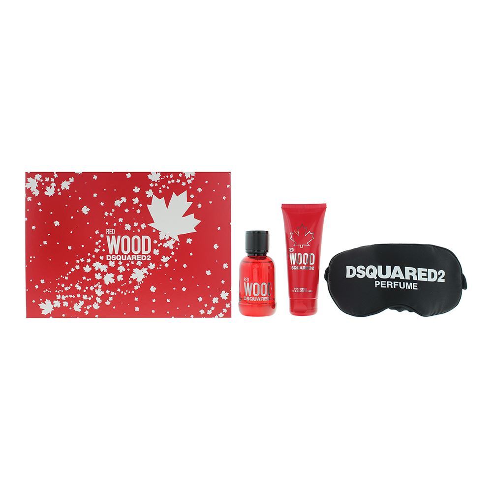Set Dsquared 2: Lemn Roșu, Parfum de Toaletă, Pentru Femei, 50 ml + Lemn Roșu, Gel și Shampoo 2-În-1, 50 ml + Dsquared, Masca Somnului, Negru, Universal