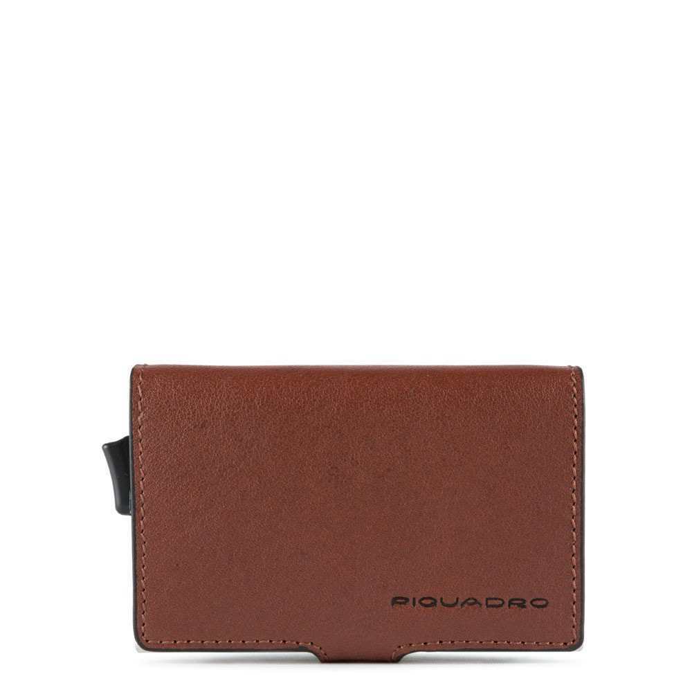 Piquadro, Pătrat Negru, Suport de Carte din Piele, Sistemul de Glisare Pătrată, PP5649B3R-TM, Maro, Pentru Bărbați