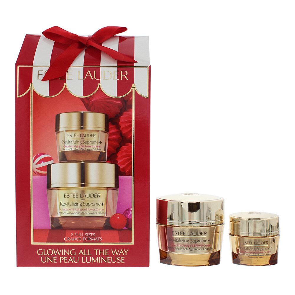 Set Glorios de-a lungul drumului Estee Lauder: 
Revitalizant Suprem+, Împotriva Răriturii cu Vârstă, Creme pentru Față, 50 ml + Revitalizant Suprem+, Ridică și Stabilește Forma, Balsam de ochi, 15 ml