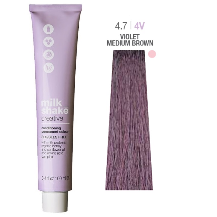 Shake de Lacte, Creativ, Fără SLS/SLES, Podoabe Permanente a Căii, 4,74 Violet Mediu Brun, 100 ml