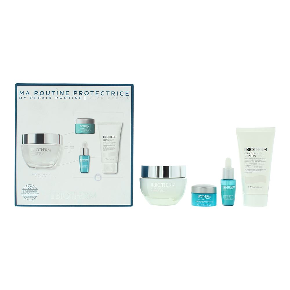 Set Biotherm: Life Plankton, Anti-Ajandırma, Sabah ve Akşam, Göz Kremi, 5 ml + Life Plankton Elixir, Regeneratif, Gündüz ve Gece, Serum, Yüz için, 7 ml + Cera Repair, Bariyer Onarım, Krema, Yüz için, 50 ml + Cera, Kirleticileri Eliminerler, Temizleme Kabarcık Kremi, 50 ml