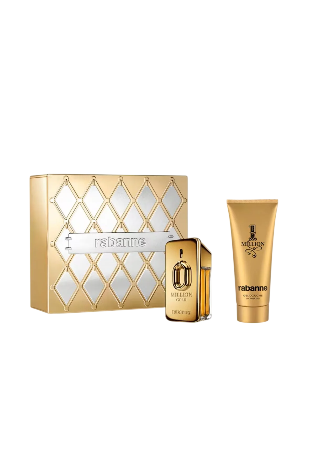 Paco Rabanne: Milion Aur, Eau de parfum pentru femei, refilabilă, 50 ml + Milion Aur, gel de duș, 100 ml.