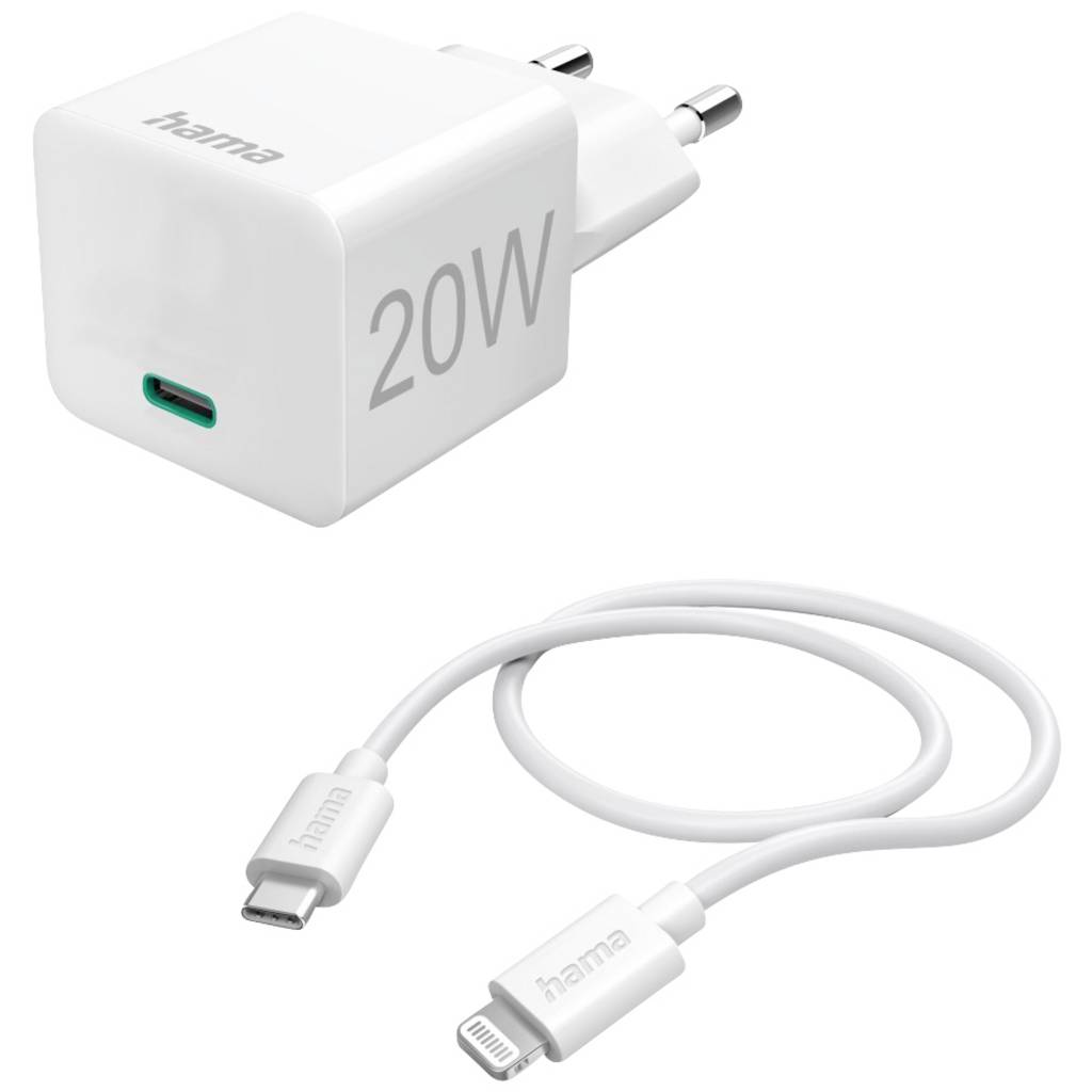 Hama USB charger 20 W 1x USB-C®, 1x Apple Lightning White Indoors 00201620