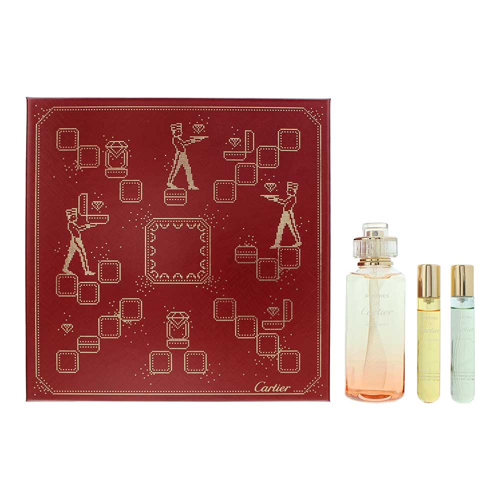 Setul Cartier: 
Rivieres de Cartier Insouciance, Parfum pentru femei/Ea poate fi purtată și de bărbați, 100 ml
+ Rivieres de Cartier Luxuriance, Eau De Toilette, Unisex, 10 ml
+ Allegresse, Eau De Toilette, Unisex, 10 ml