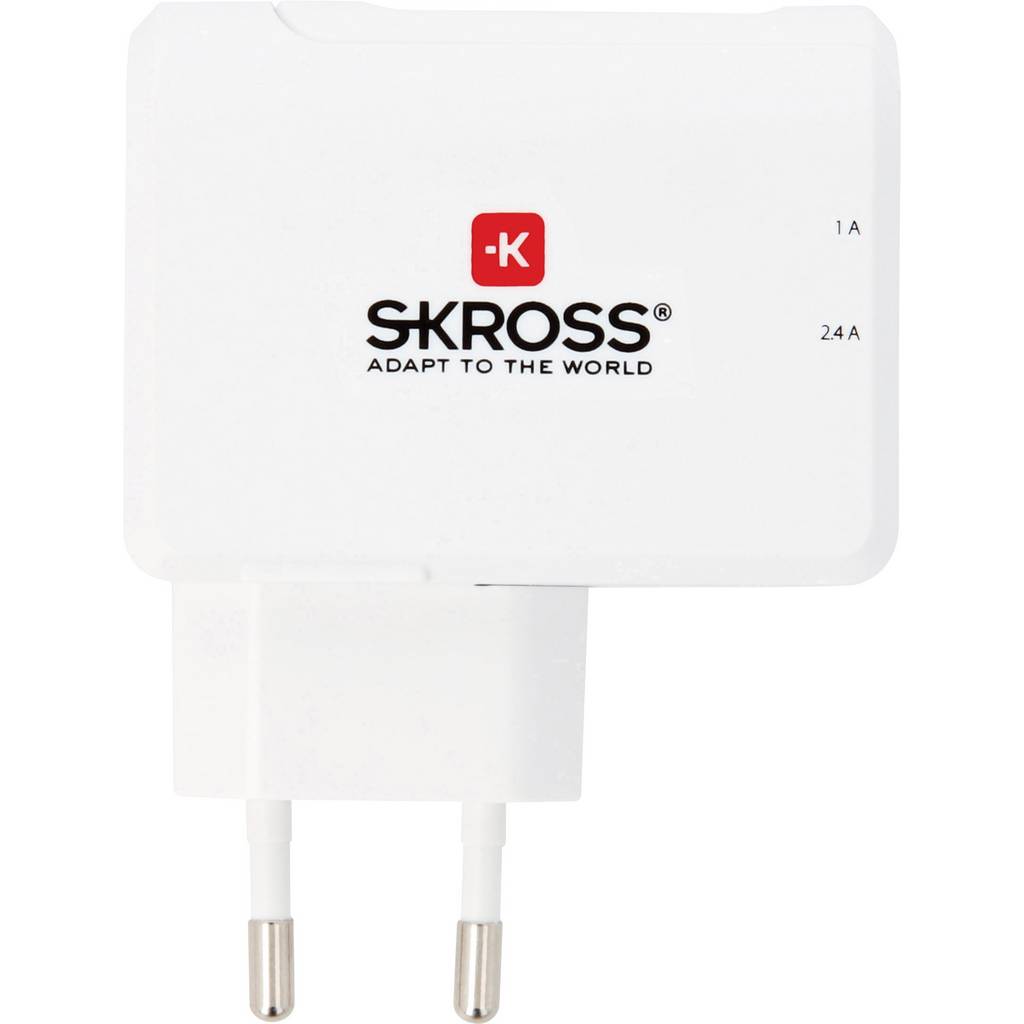 Skross USB charger 2x USB-A White, Silver Indoors 2.800111