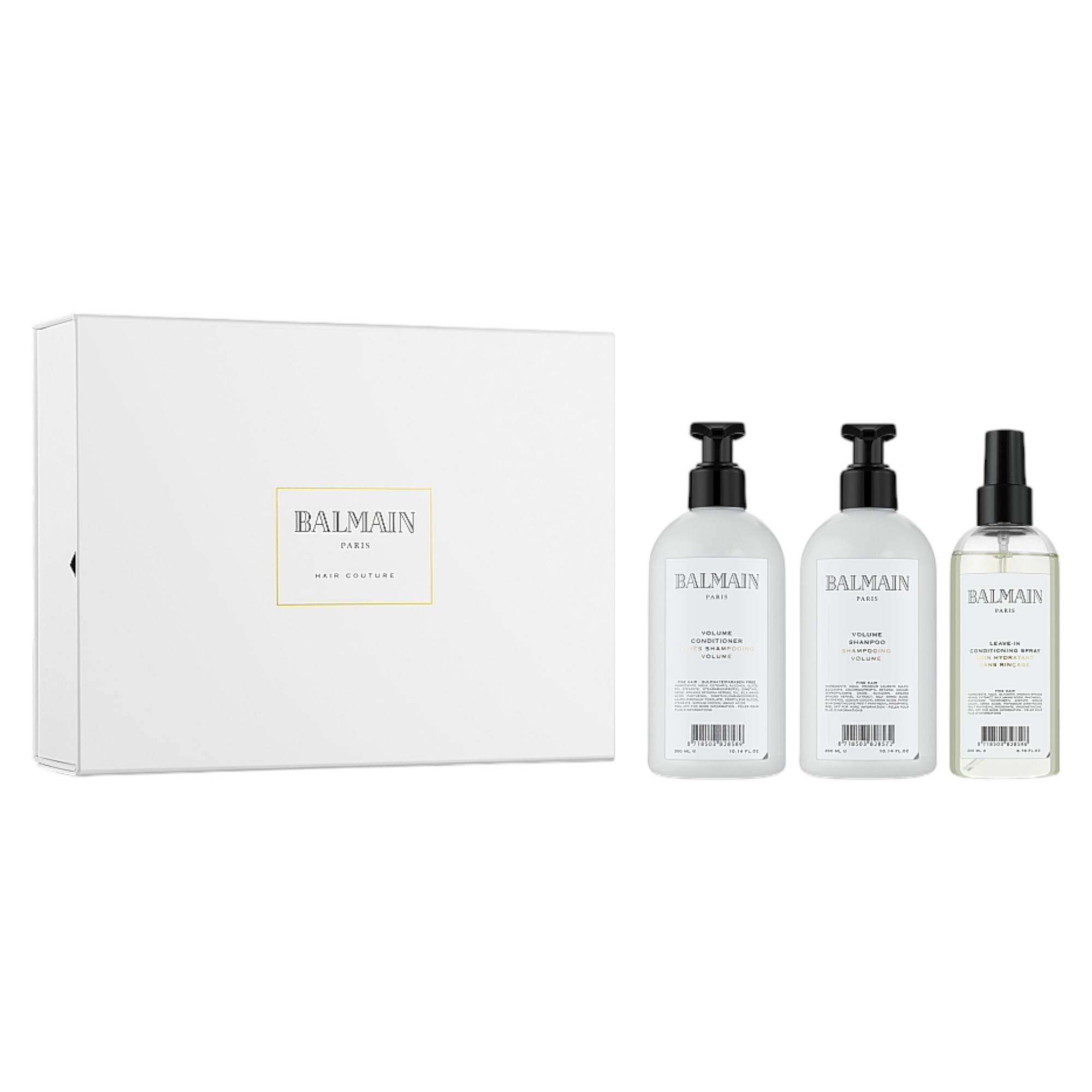 Set Balmain:
* Volumen, Şampon Păr, Hidratantă, 300 ml
* Volumen, Balsam Păr, Îngrășânt, 300 ml
* Volumen, Tratament Spray Păr, Îngrijire Condimentală, 200 ml
Balmain, Perie de Uscare a Capului