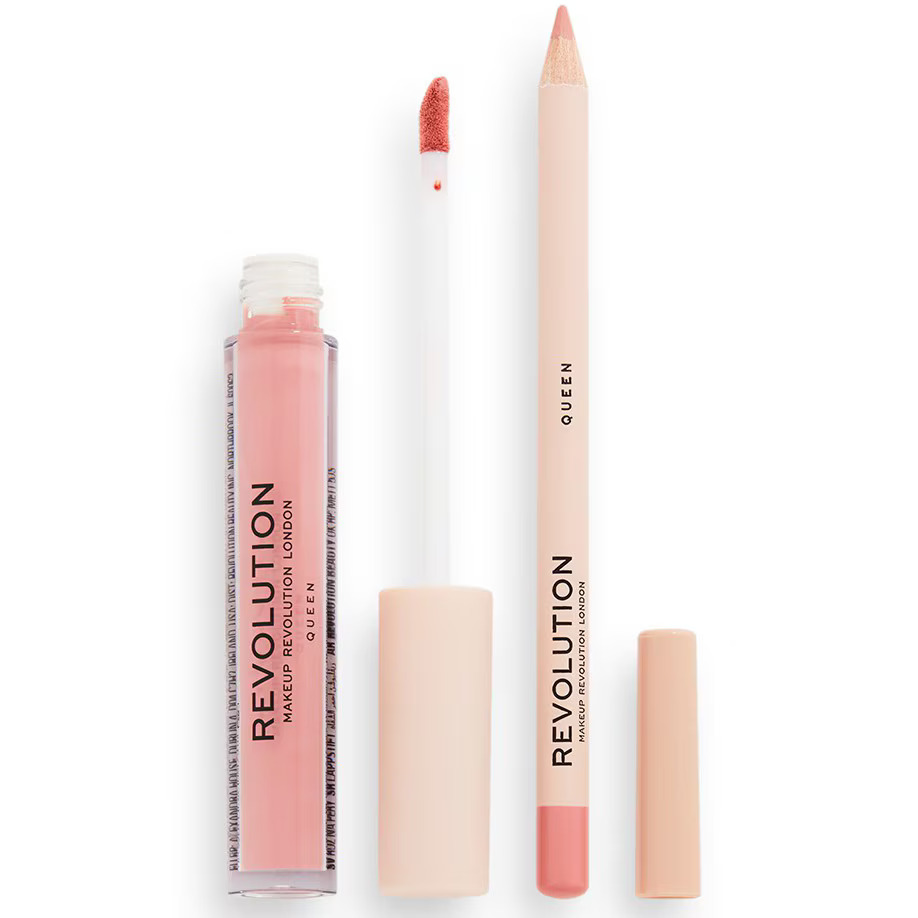 Set Makeup Revolution: Makeup Revolution, Liquid Lipstick, Queen, 3 ml + Makeup Revolution, Precision, Lip Liner, Queen, 1 g