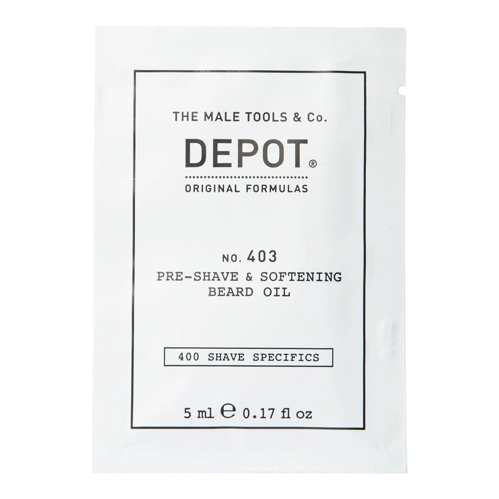Depozit, 400 Detalii privind rasurare Nr. 403, Piper negru proaspăt, Ușurează, ulei de pre-rasurare, 5 ml