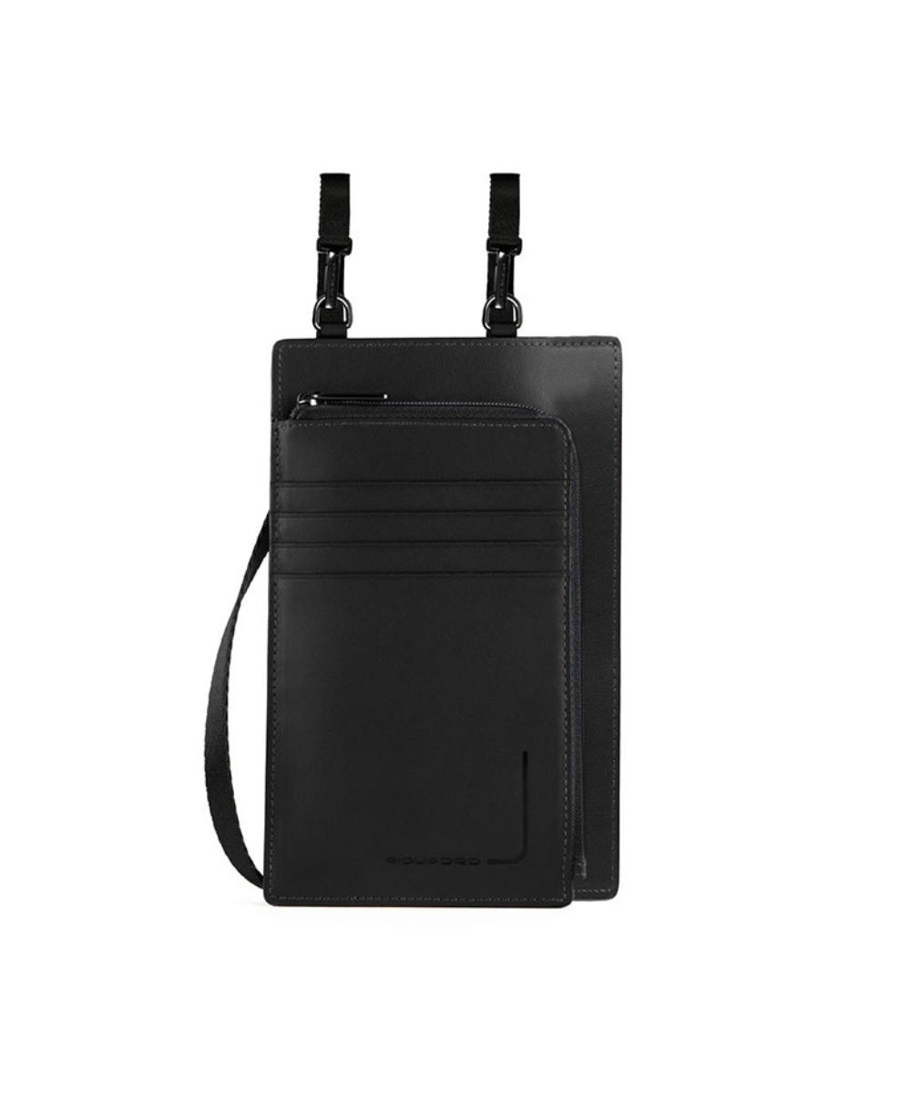 Piquadro, Pungă de piele, Geantă cu corp liber din piele, Negru, 11,5 x 19 x 2 cm, Pentru femei