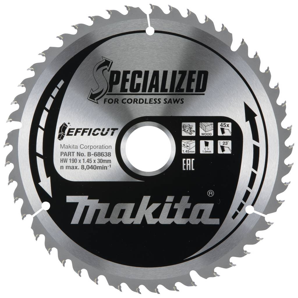 Makita B-68638 Circular saw blade 190 x 30 x 1.45 mm Number of cogs: 45  B-68638