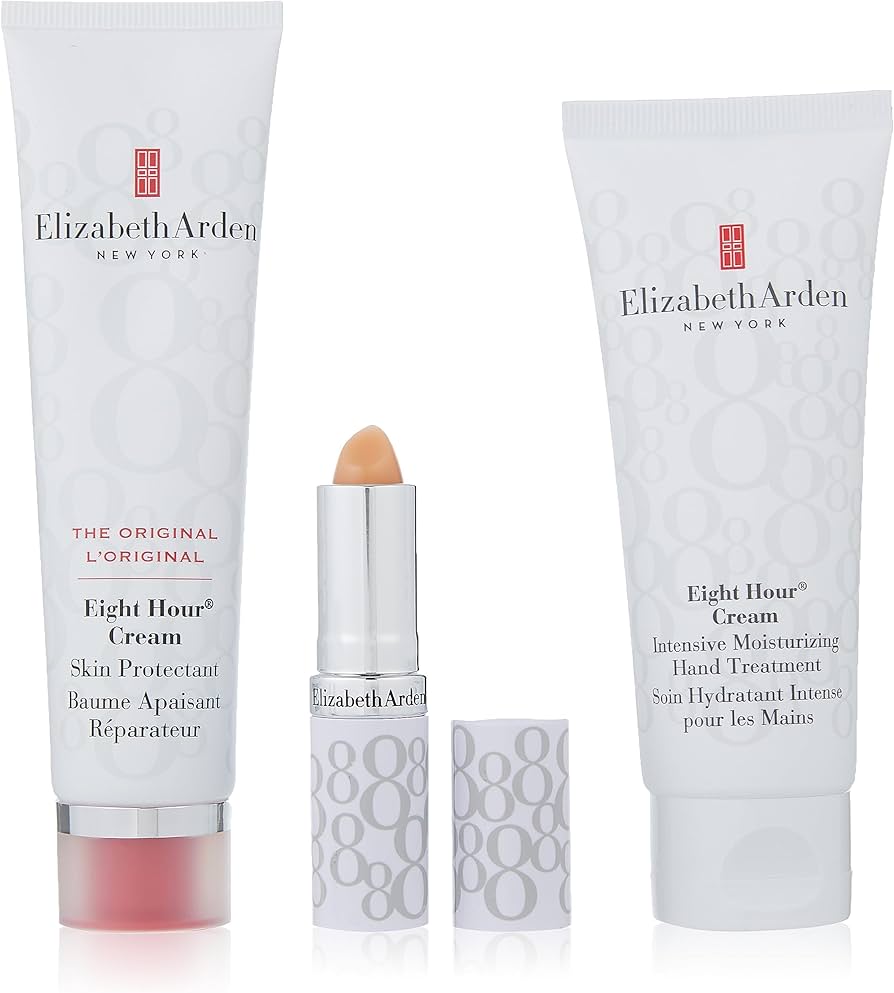 Elizabeth Arden Seti:
- Eight Hour, Yoğun Nem, El Kremi, 30 ml
- Eight Hour, Koruma, Cilde Uygulanacak Krem, 50 ml
- Eight Hour, Düzenli Lip Protectant Stick, Krema Lipstick, 3 g