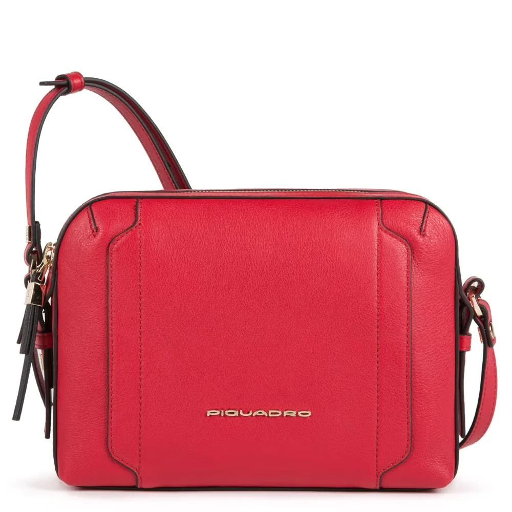 Piquadro, Cutie de cameră, Double Zip, Pungă cu piele, Crossbody, Roșu, 42022100, 23 x 17,5 x 9,5 cm, Pentru Femei