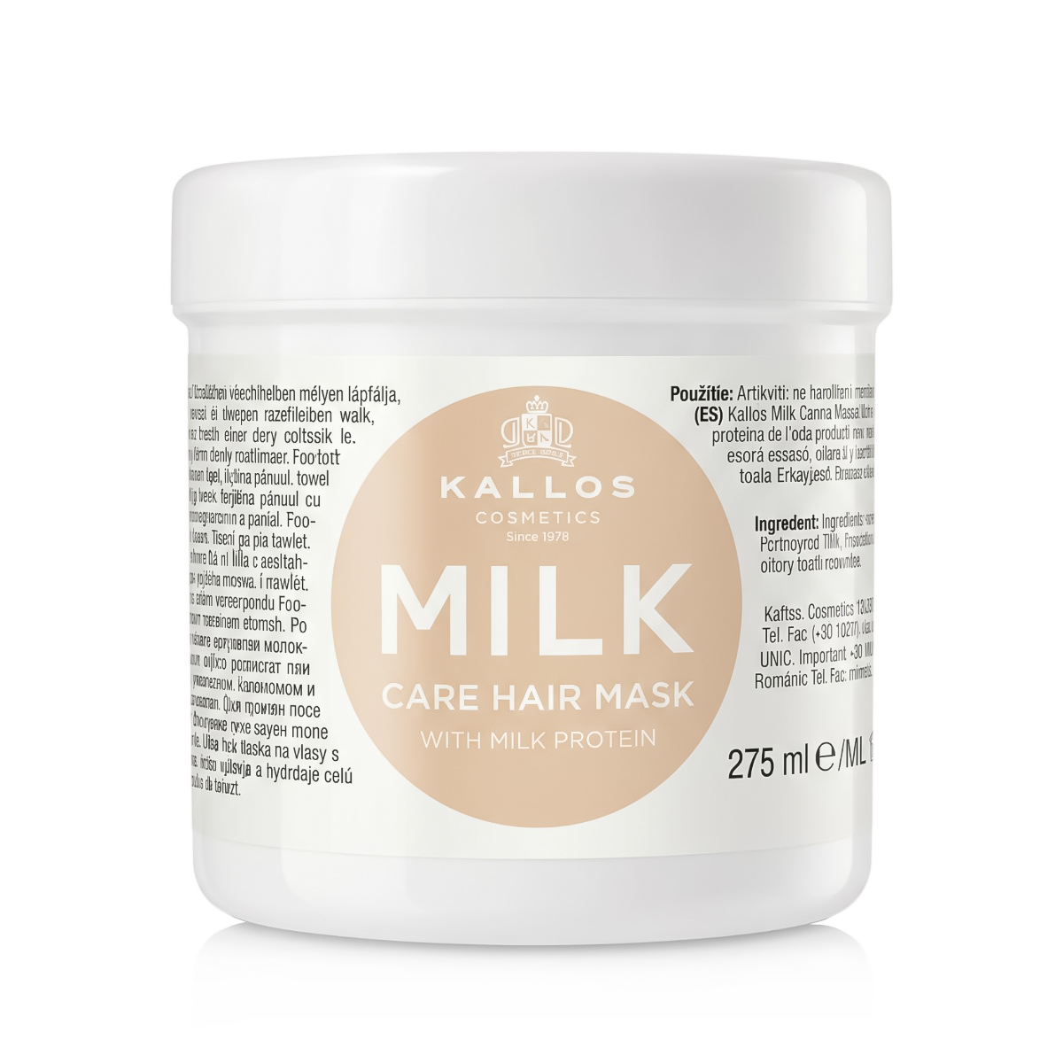 Măști de păr Kallos Milk Care cu o cantitate de 275 ml.
