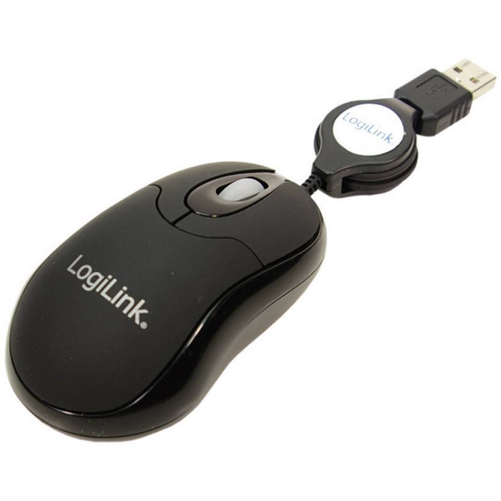 LogiLink ID0016 Mouse USB Optical Black 3 Buttons 800 dpi Cable rewind ID0016