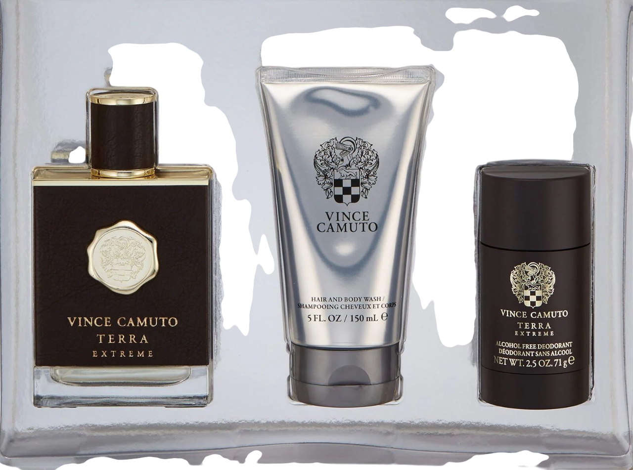Vince Camuto: Terra Extreme, Tuvalet Suyu, Erkekler için, 100 ml + Terra Extreme, Anti-Perspirant, Deodorant Stick, Erkekler için, 71 g + Terra Extreme, Duş Jeli & Şampuan 2-Birlikte, 150 ml