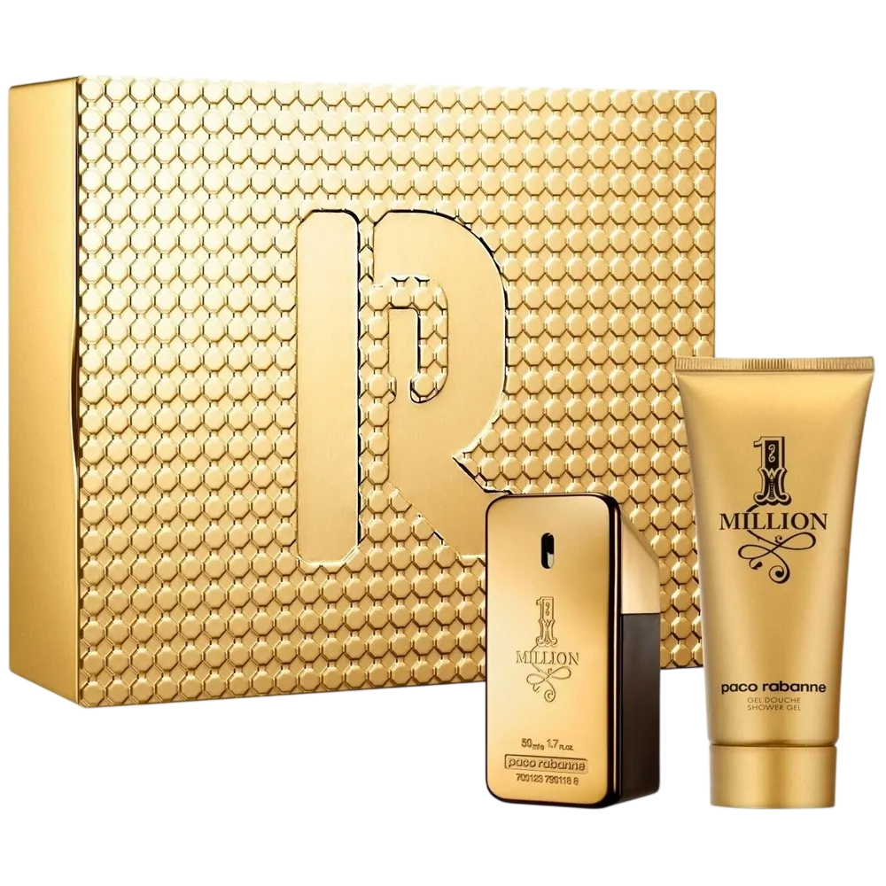 Paco Rabanne: Setul "1 Million", Eau de parfum pentru bărbați, 50 ml + Setul "1 Million" - gel de duș, pentru toate tipurile de piele, 100 ml.