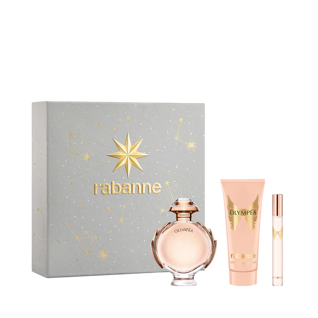 Paco Rabanne: Olympea, Eau de parfum pentru femei, 80 ml + Olympea, Eau de parfum pentru femei, 10 ml + Olympea, Loțiune corporală, 100 ml